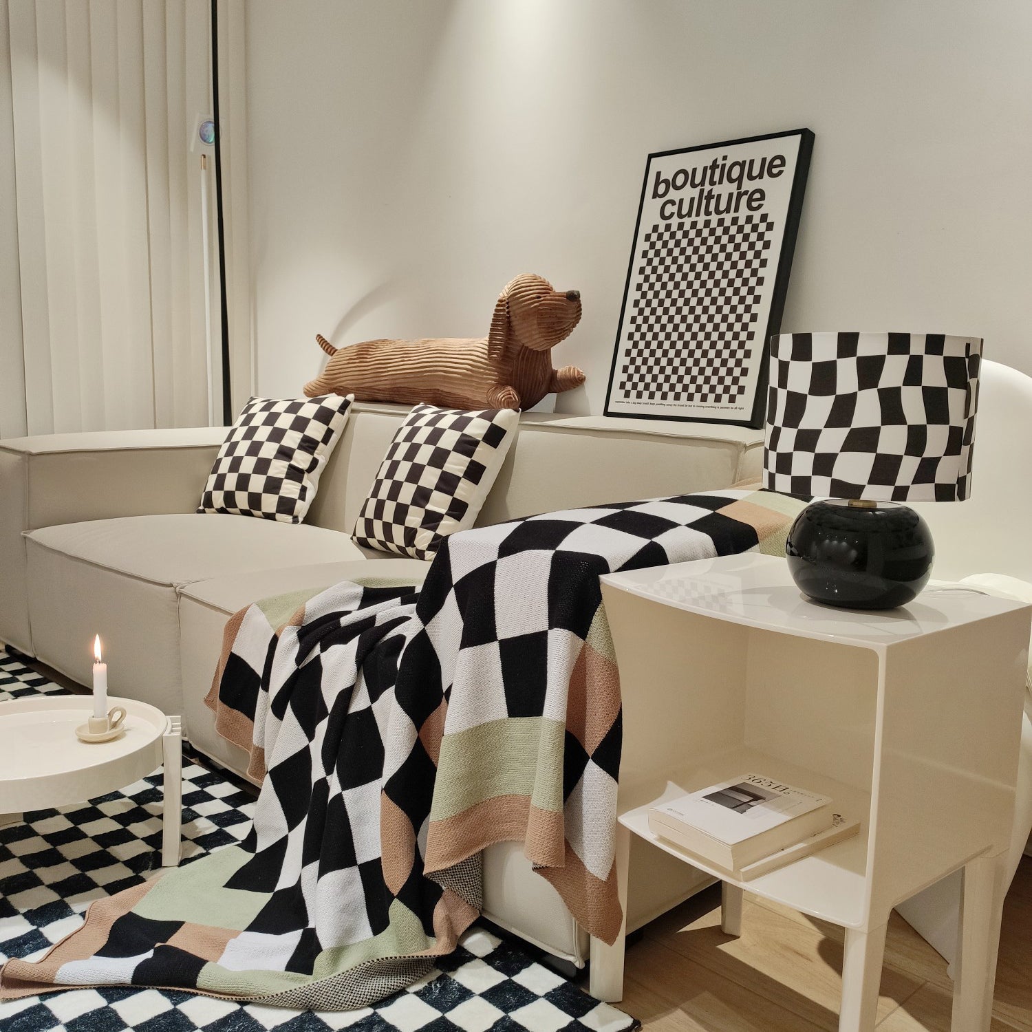 Lampe de Table Géométrique Élégante - Design Unique en Damier et Verre Transparent