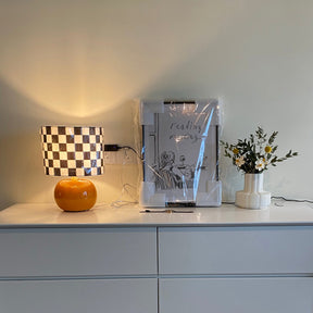 Lampe de Table Géométrique Élégante - Design Unique en Damier et Verre Transparent