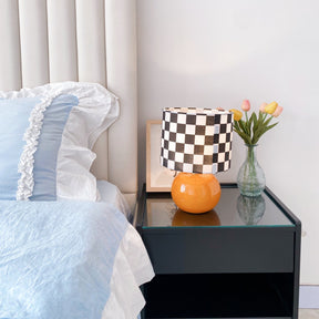 Lampe de Table Géométrique Élégante - Design Unique en Damier et Verre Transparent