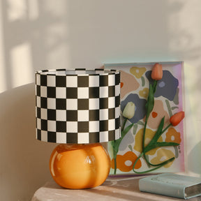 Lampe de Table Géométrique Élégante - Design Unique en Damier et Verre Transparent