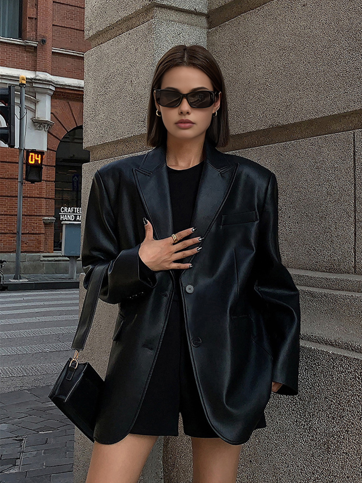 Blazer en Cuir Synthétique - Élégant avec Poche à Revers