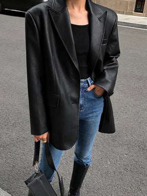 Blazer en Cuir Synthétique - Élégant avec Poche à Revers