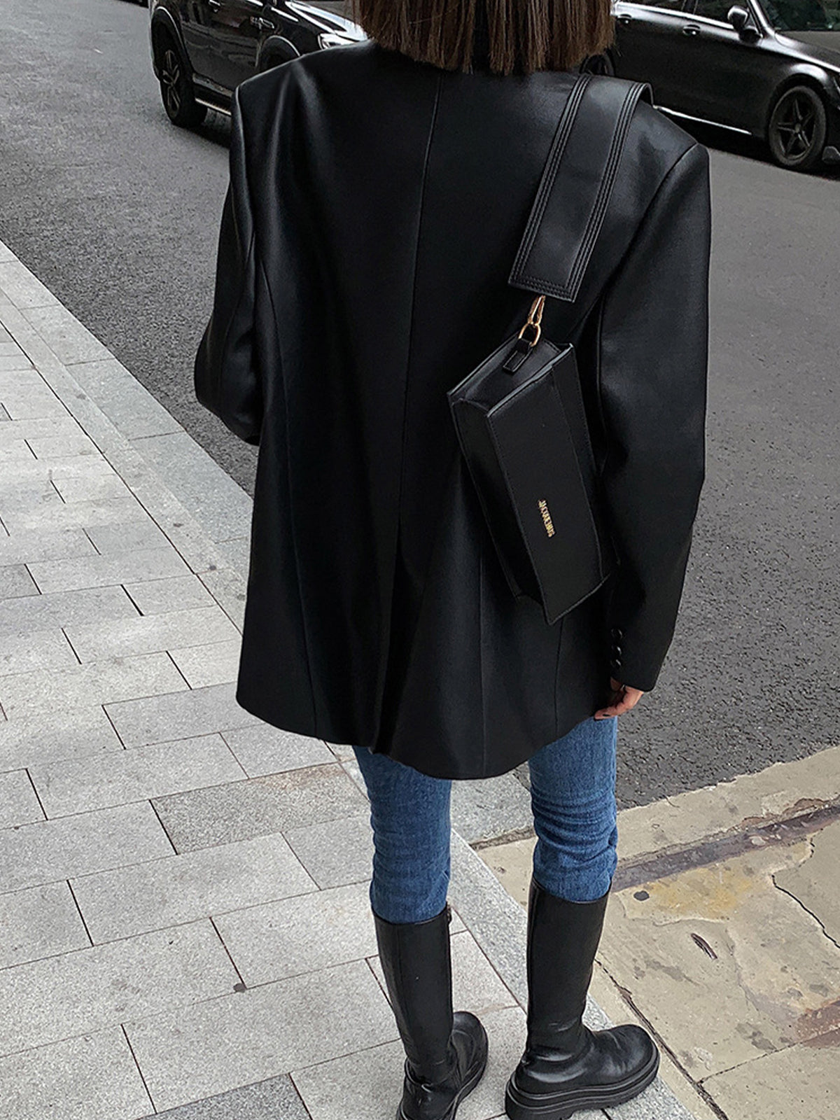 Blazer en Cuir Synthétique - Élégant avec Poche à Revers