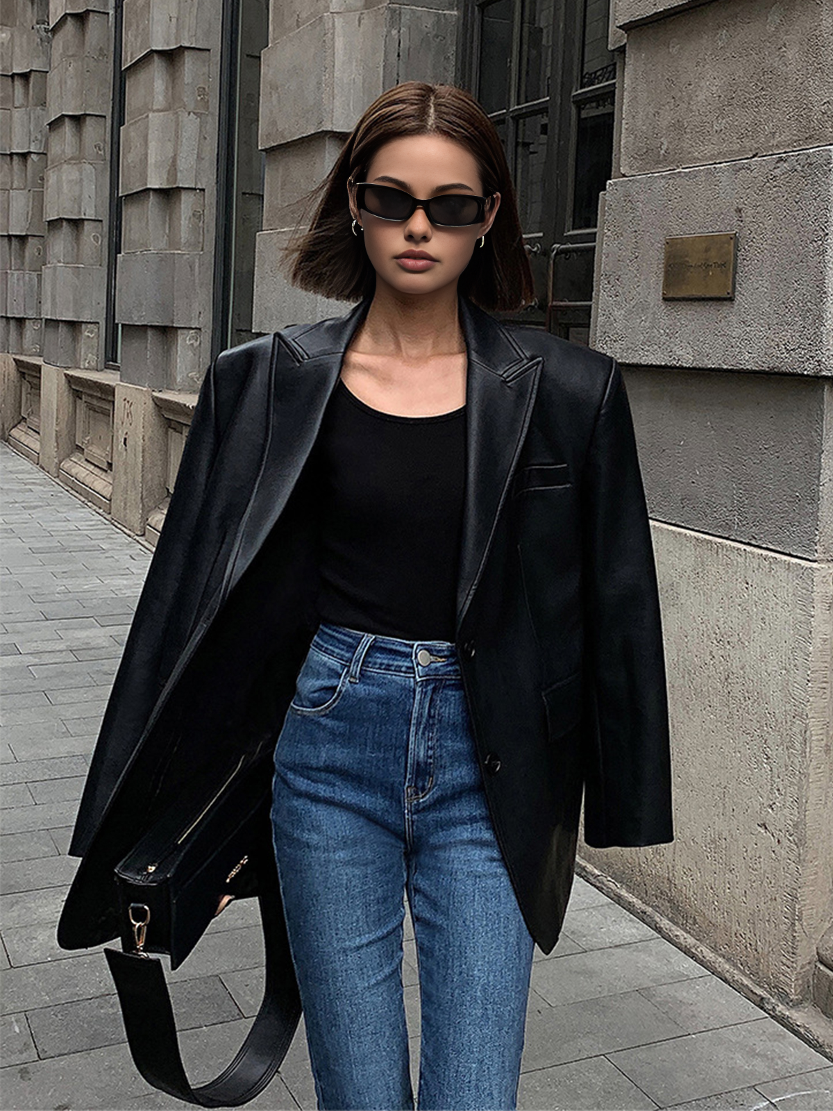 Blazer en Cuir Synthétique - Élégant avec Poche à Revers