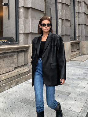 Blazer en Cuir Synthétique - Élégant avec Poche à Revers