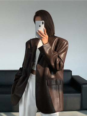 Blazer en Cuir Synthétique - Élégant avec Poche à Revers