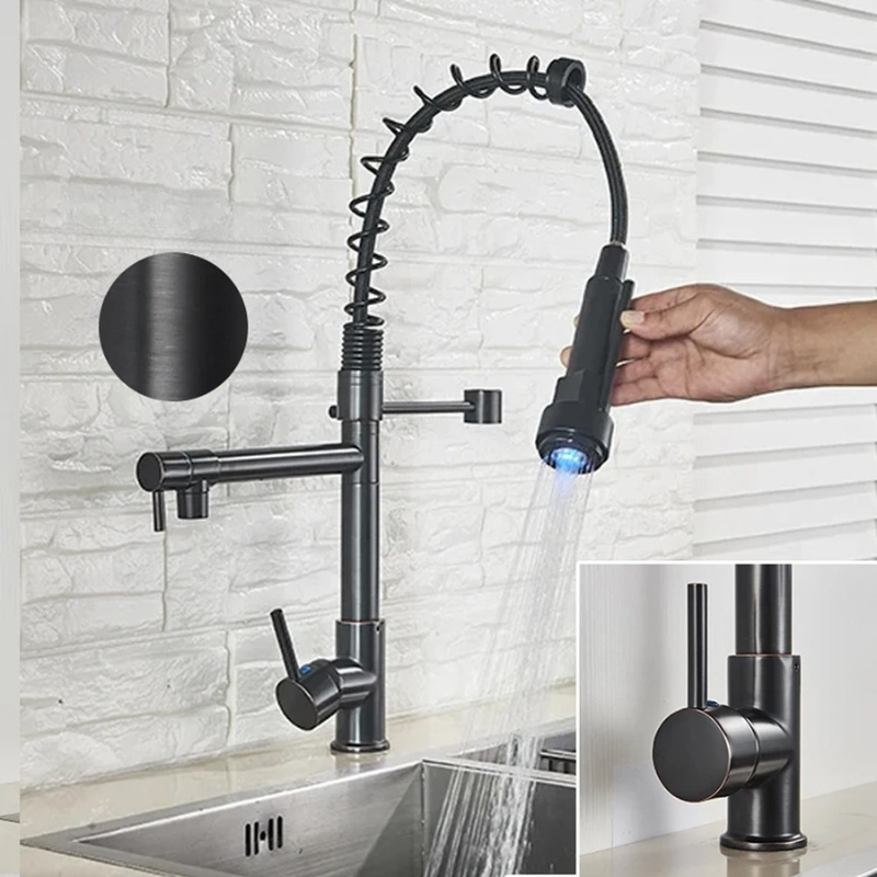 Robinet de Cuisine LED Chromé - Bec Flexible et Changement de Couleur