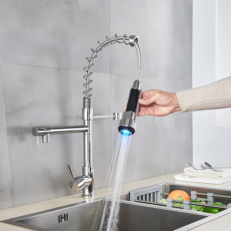 Robinet de Cuisine LED Chromé - Bec Flexible et Changement de Couleur