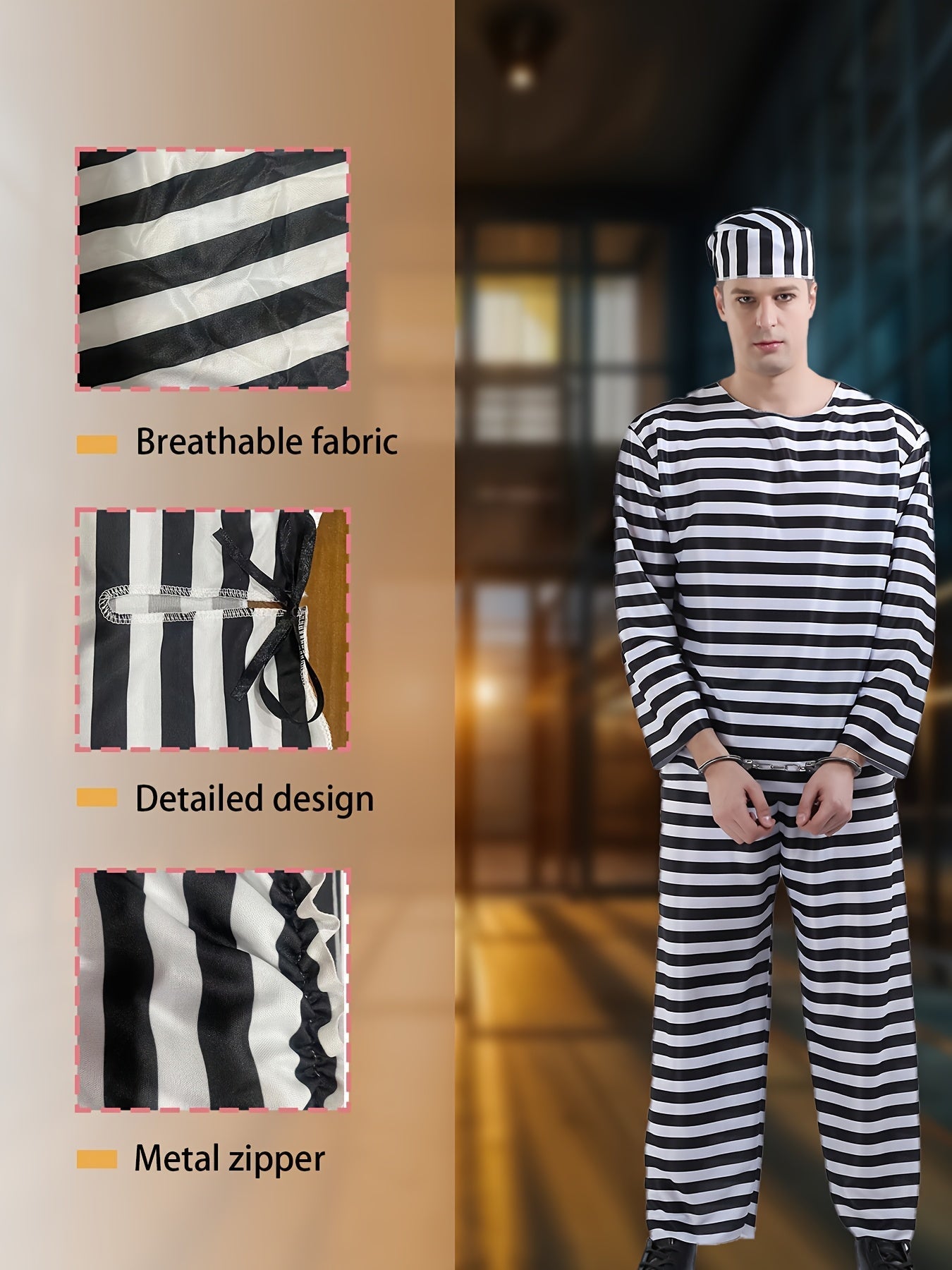 Costume de Prisonnier Vintage - Ensemble à Manches Longues Confortable