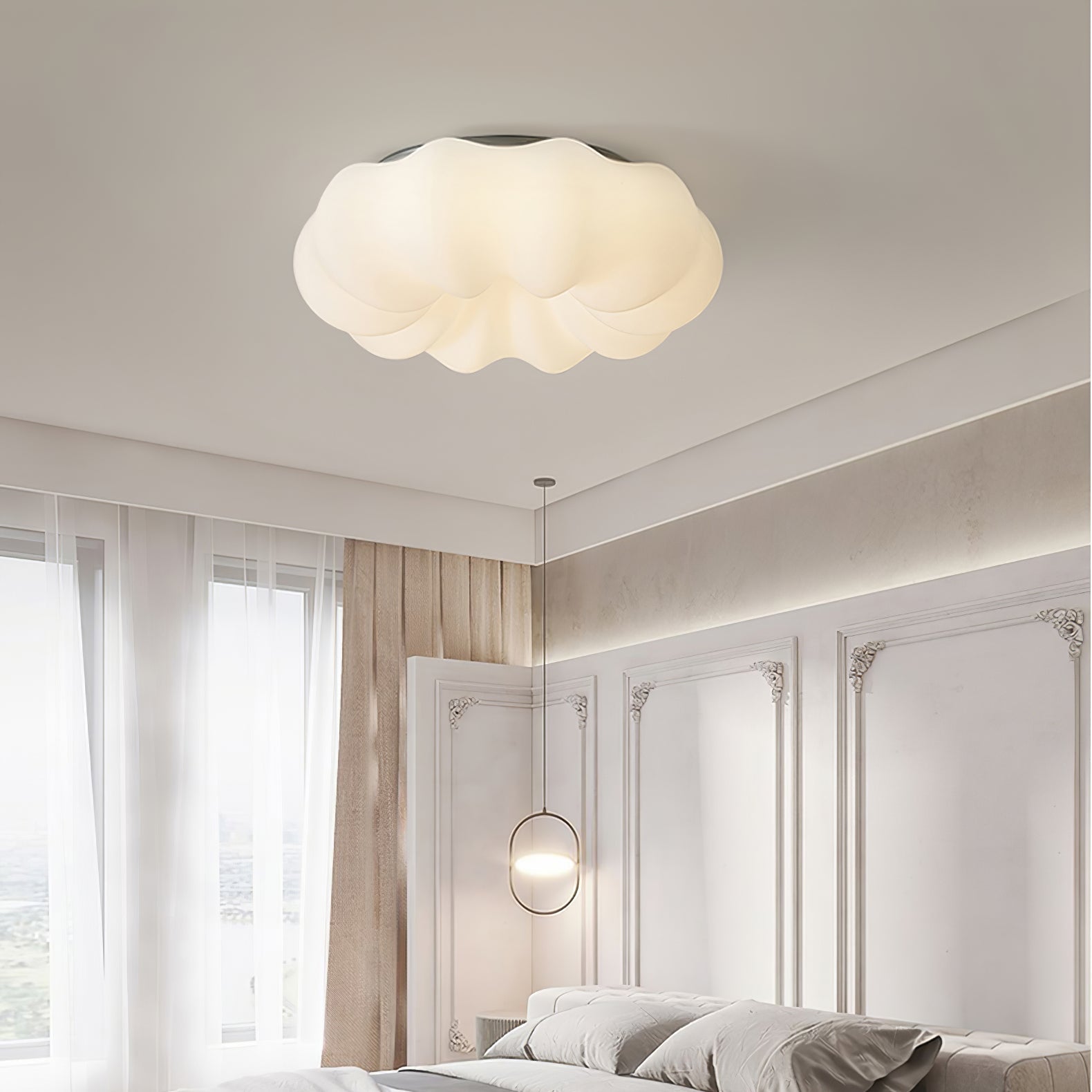 Lampe de Plafond Japonaise - Design Nuage et Éclairage Chaud