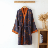 Peignoir Kimono Unisexe Confortable | Style Rétro en Gaze de Coton