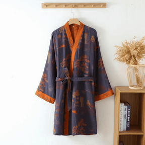 Peignoir Kimono Unisexe Confortable | Style Rétro en Gaze de Coton