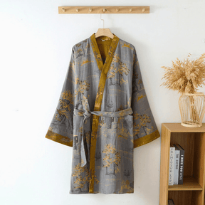Peignoir Kimono Unisexe Confortable | Style Rétro en Gaze de Coton