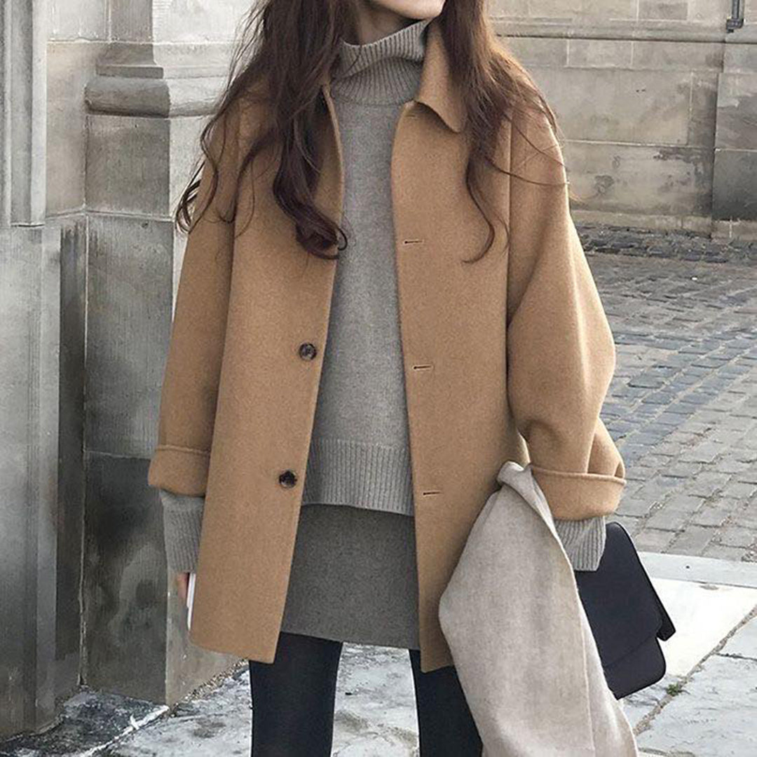 Manteau Femme Douillet à Fermeture Boutonnée - Mi-Long, Coupe Ample et Élégante