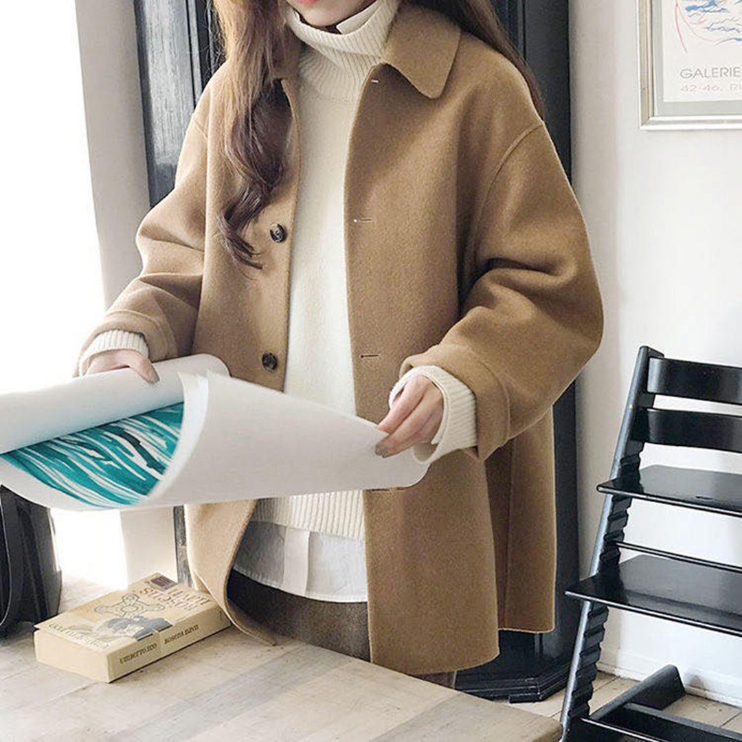 Manteau Femme Douillet à Fermeture Boutonnée - Mi-Long, Coupe Ample et Élégante