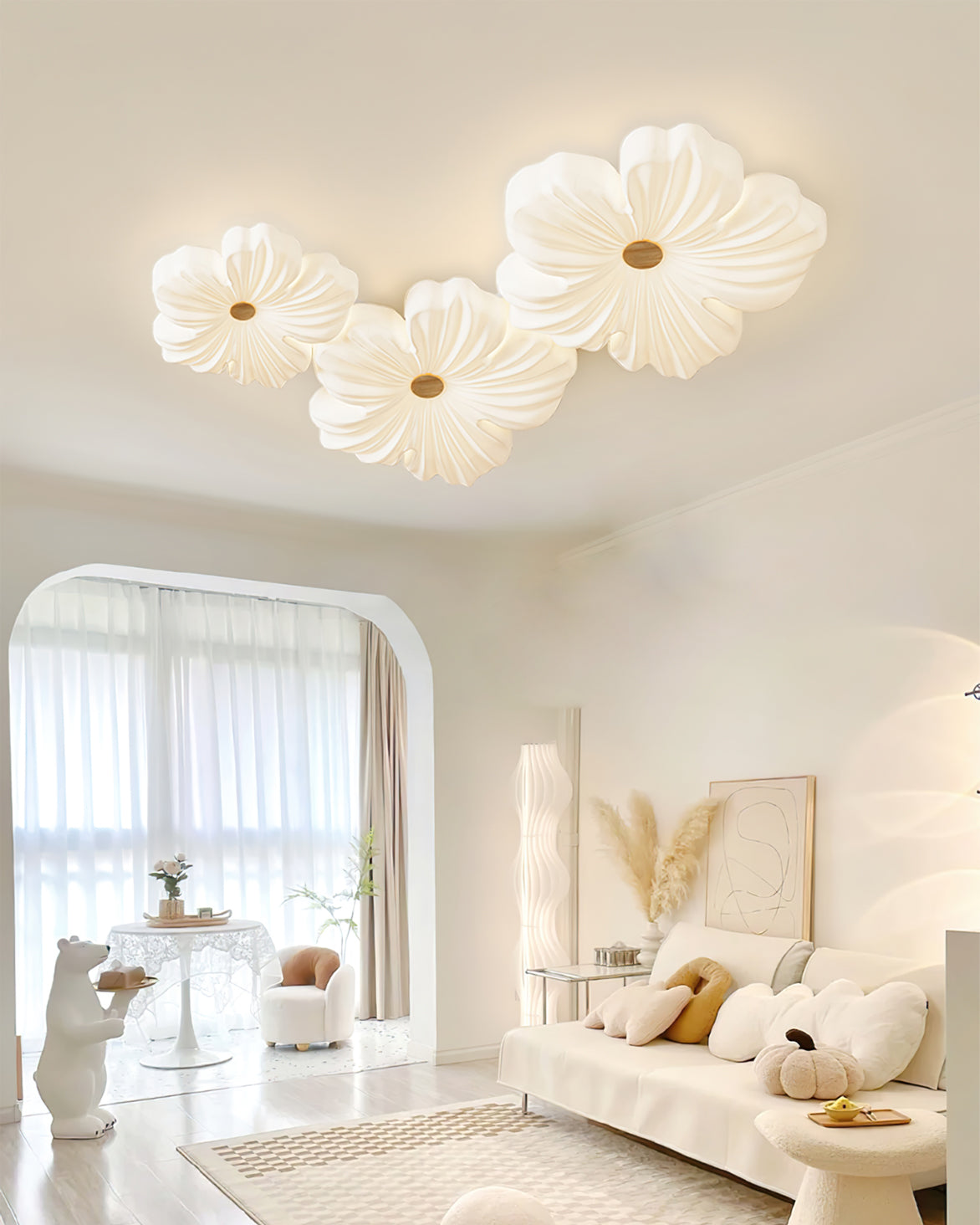Lampe de Plafond en Fleurs Crème - Éclairage Artistique et Économique