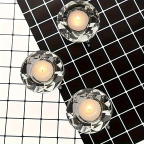 Porte-Bougies en Cristal Transparent - Ambiance Luxueuse et Romantique