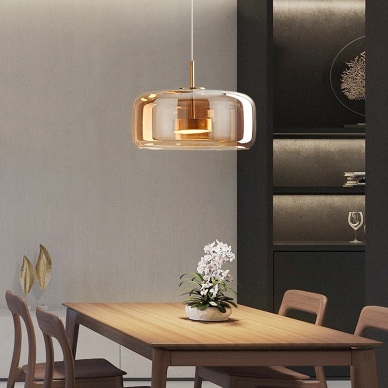 Suspension LED Rétro en Verre Doré - Éclairage Élégant et Écoénergétique