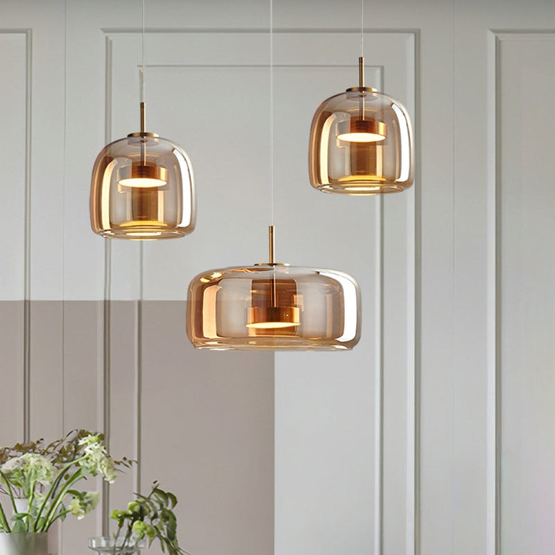 Suspension LED Rétro en Verre Doré - Éclairage Élégant et Écoénergétique