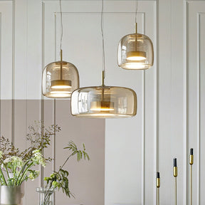 Suspension LED Rétro en Verre Doré - Éclairage Élégant et Écoénergétique