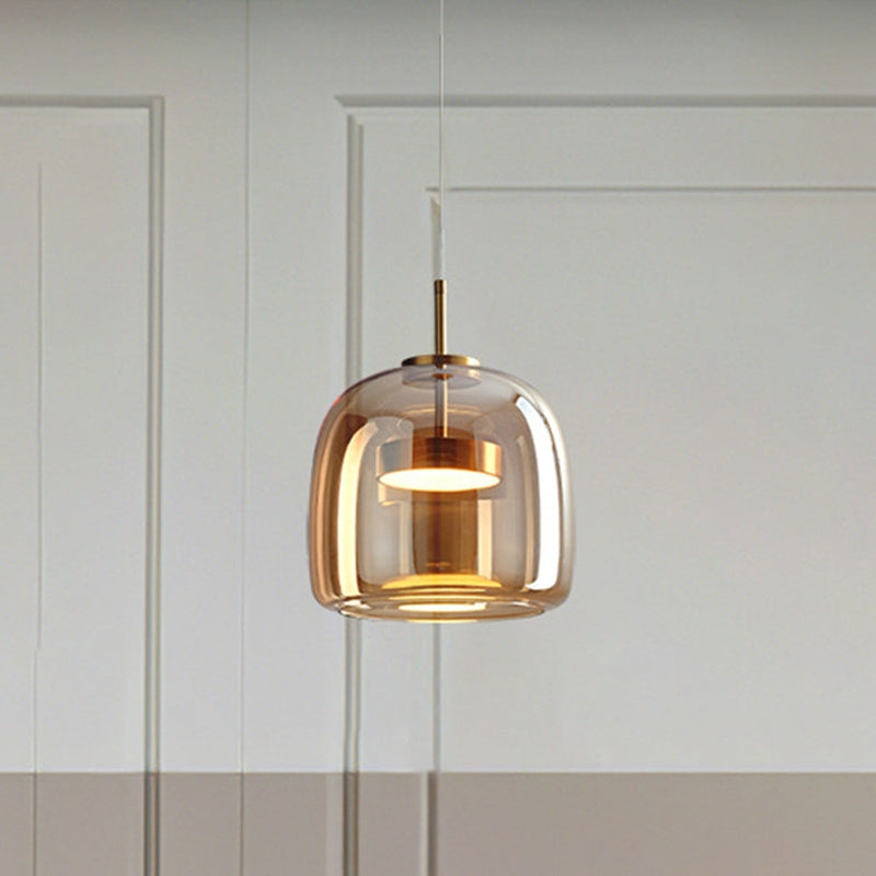 Suspension LED Rétro en Verre Doré - Éclairage Élégant et Écoénergétique