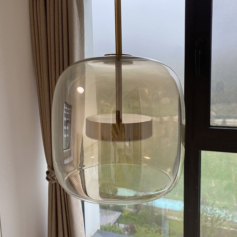 Suspension LED Rétro en Verre Doré - Éclairage Élégant et Écoénergétique