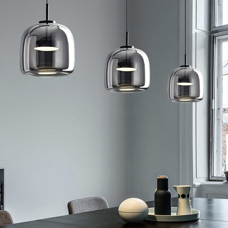 Suspension LED Rétro en Verre Doré - Éclairage Élégant et Écoénergétique