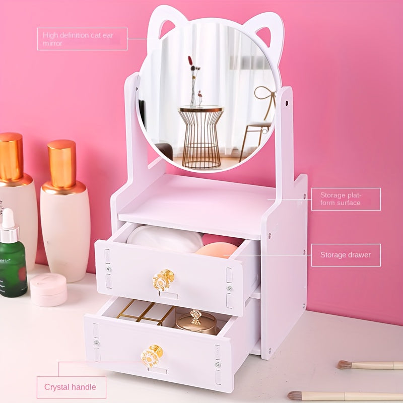 Miroir de Maquillage avec Rangement - Design Mignon et Pratique à Oreilles de Chat