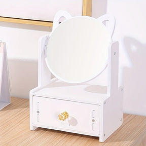 Miroir de Maquillage avec Rangement - Design Mignon et Pratique à Oreilles de Chat