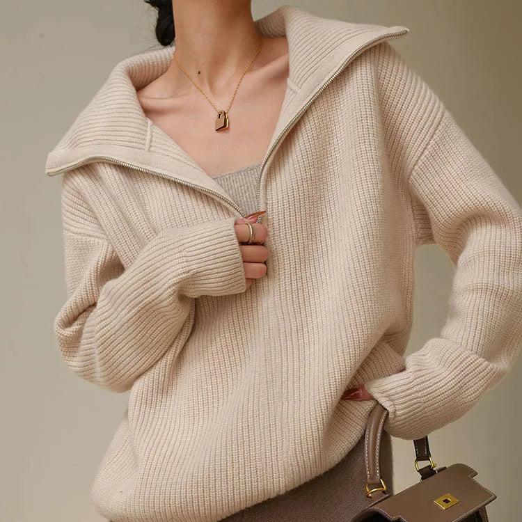 Pull Zippé en Cachemire pour Femme - Confort Douillet et Élégant pour l'Hiver