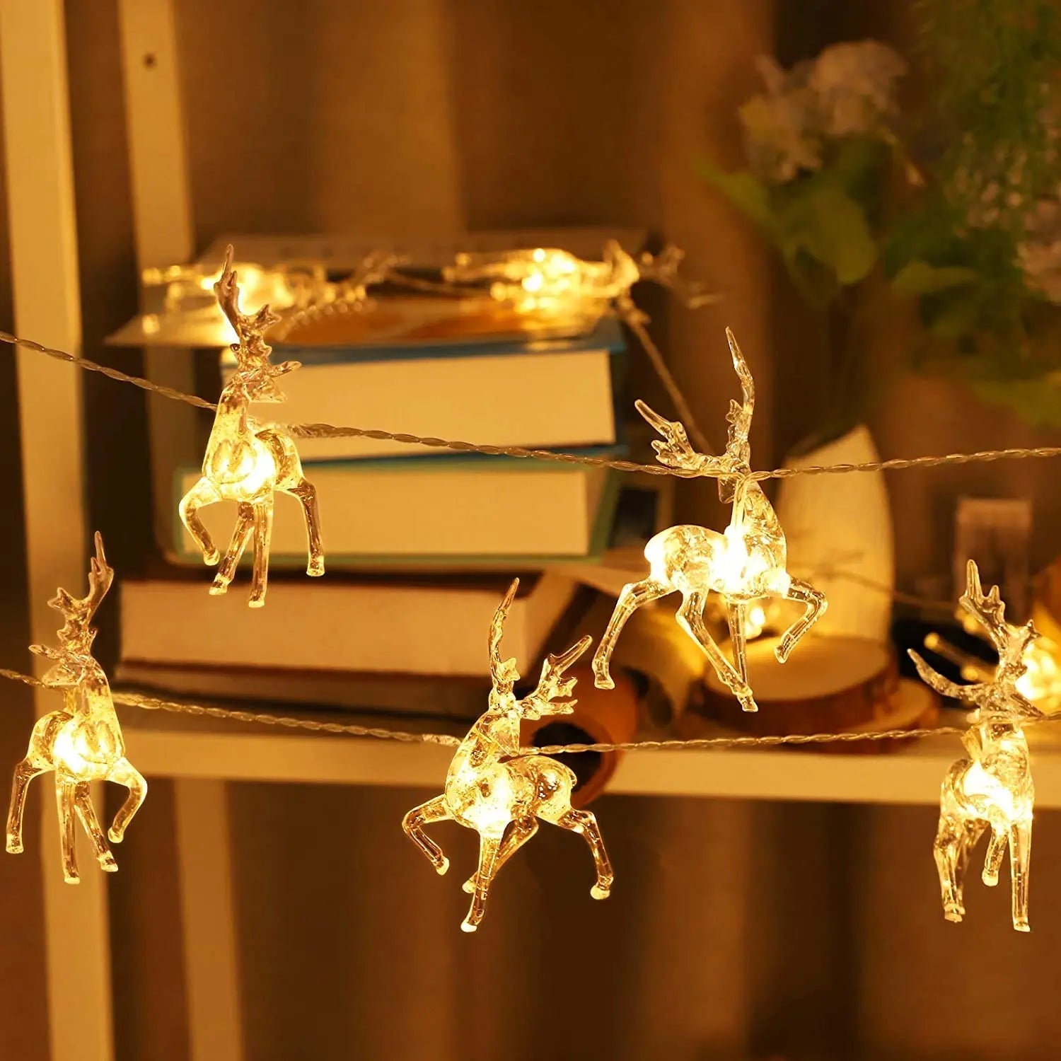 Guirlande d'Élan Lumineuse pour Noël - Décoration Festive avec 10 Lumières LED