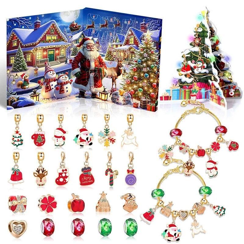 Bracelet de Compte à Rebours de Noël | Cristaux Colorés et Festifs pour Enfants