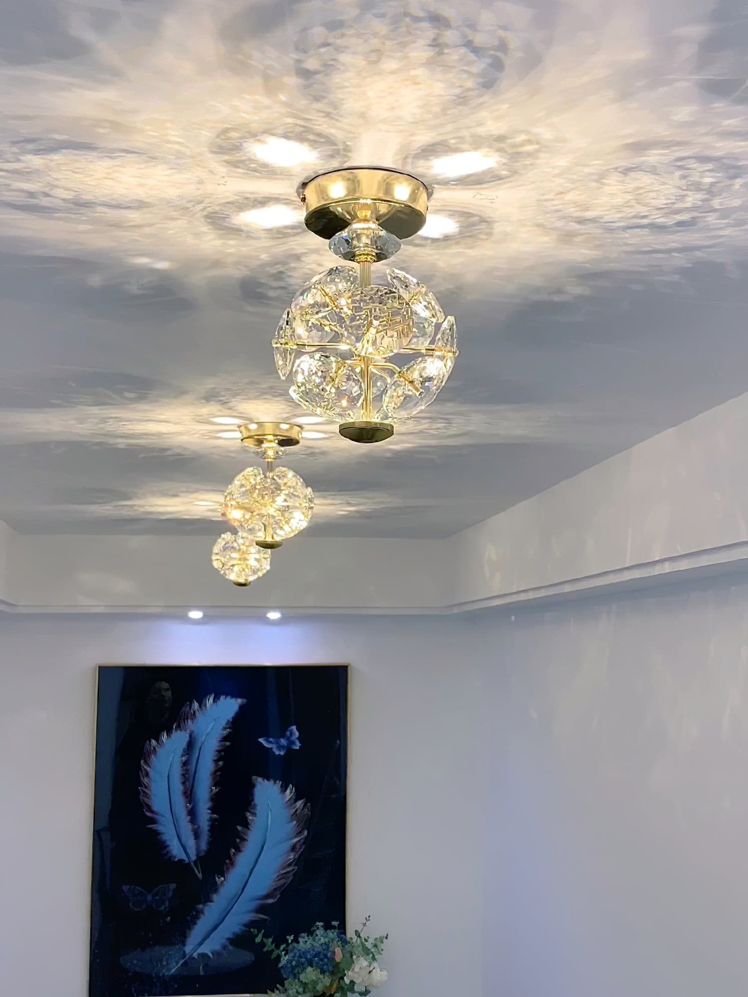 Lampe de Plafond en Cristal Poli - Éclairage Élégant et Ambiance Romantique
