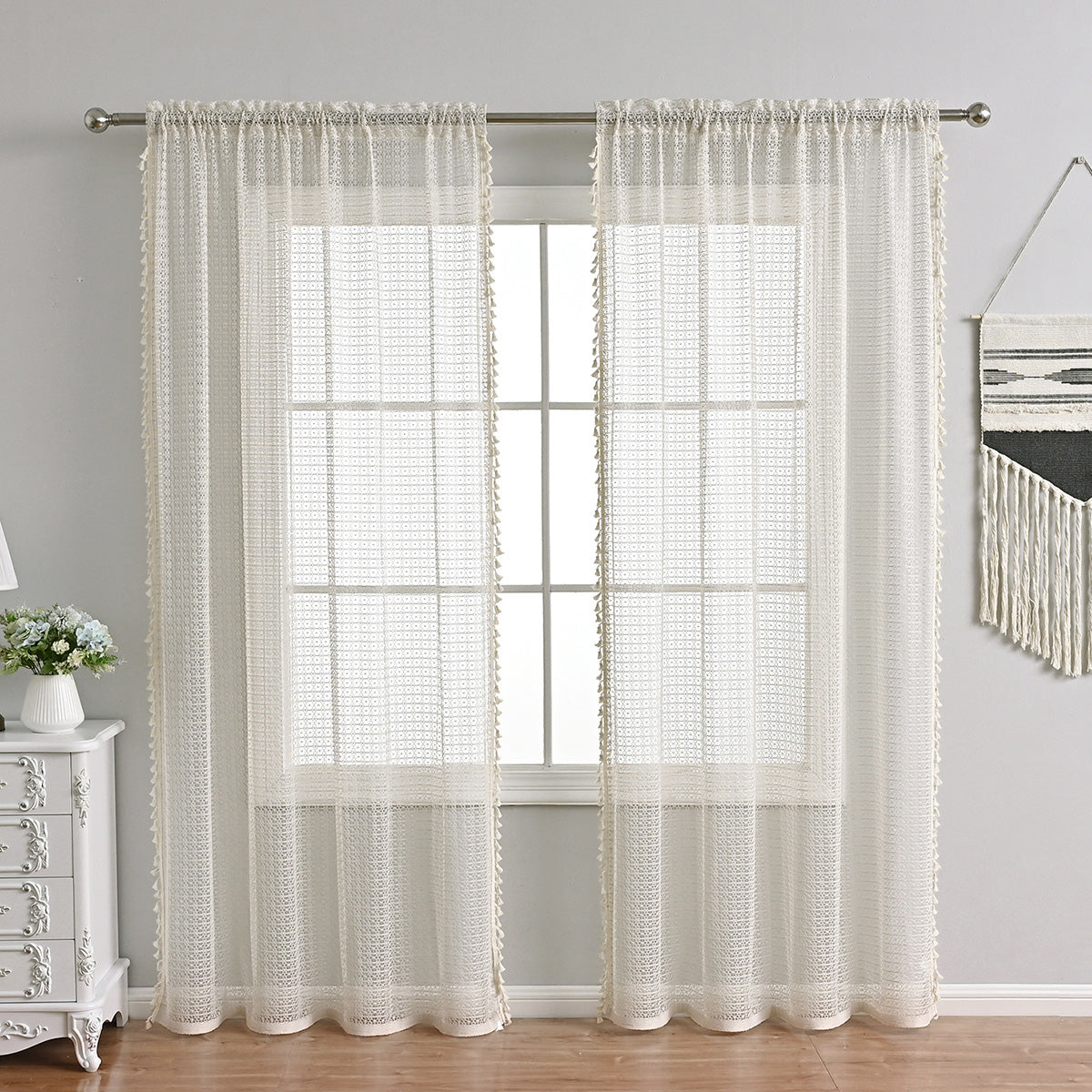 Rideaux en Voile Beige Doux - Élégance Lumineuse pour Espaces Sophistiqués
