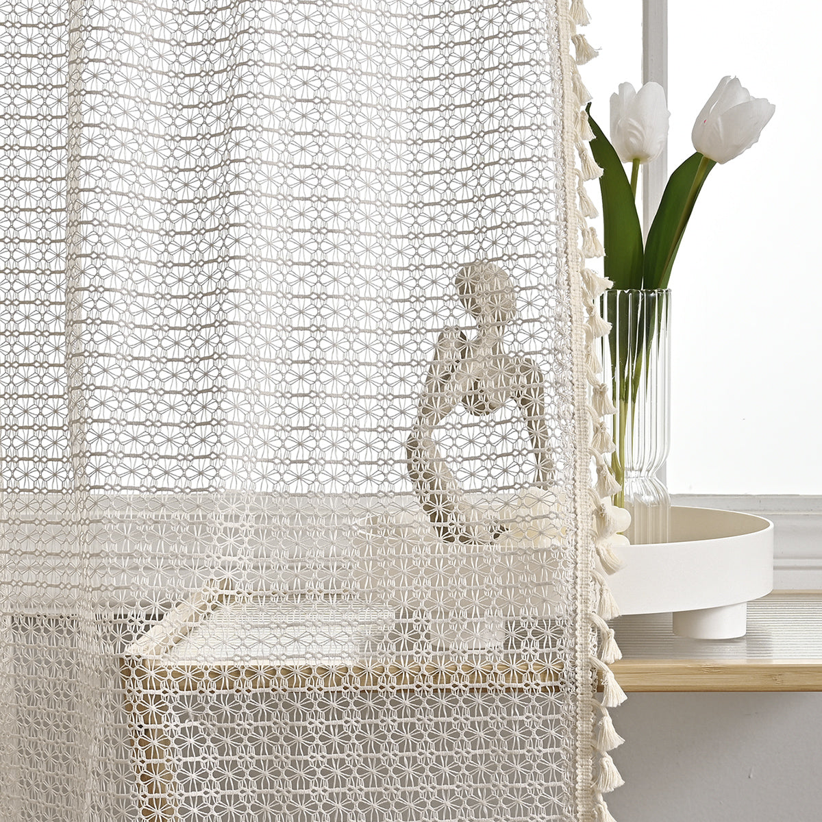 Rideaux en Voile Beige Doux - Élégance Lumineuse pour Espaces Sophistiqués