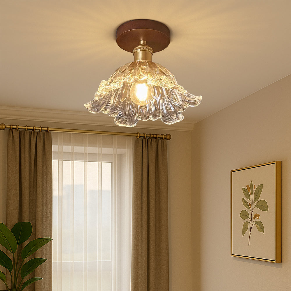 Lampe de Plafond en Verre Floral - Élégance Naturelle et Chaleur Accueillante