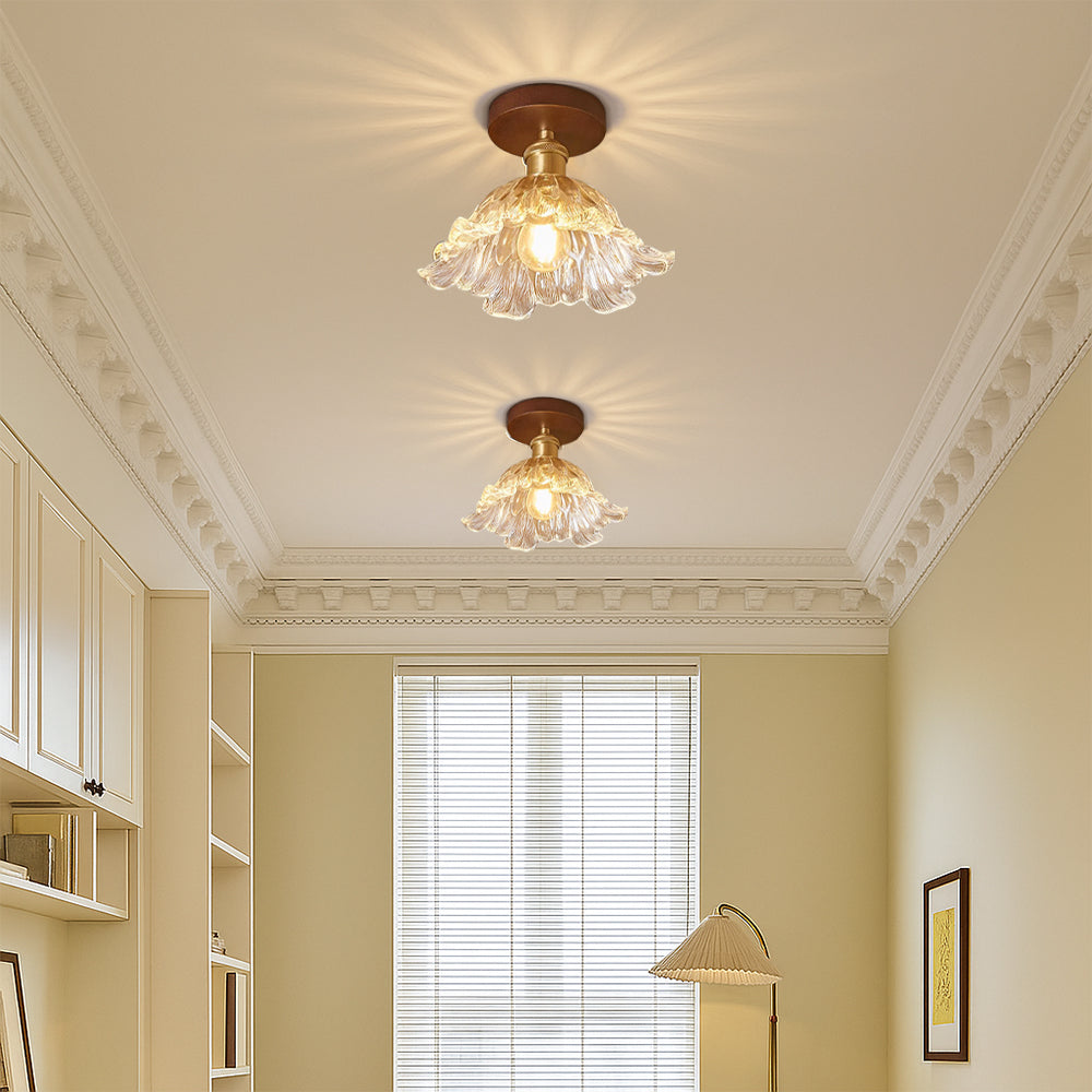 Lampe de Plafond en Verre Floral - Élégance Naturelle et Chaleur Accueillante