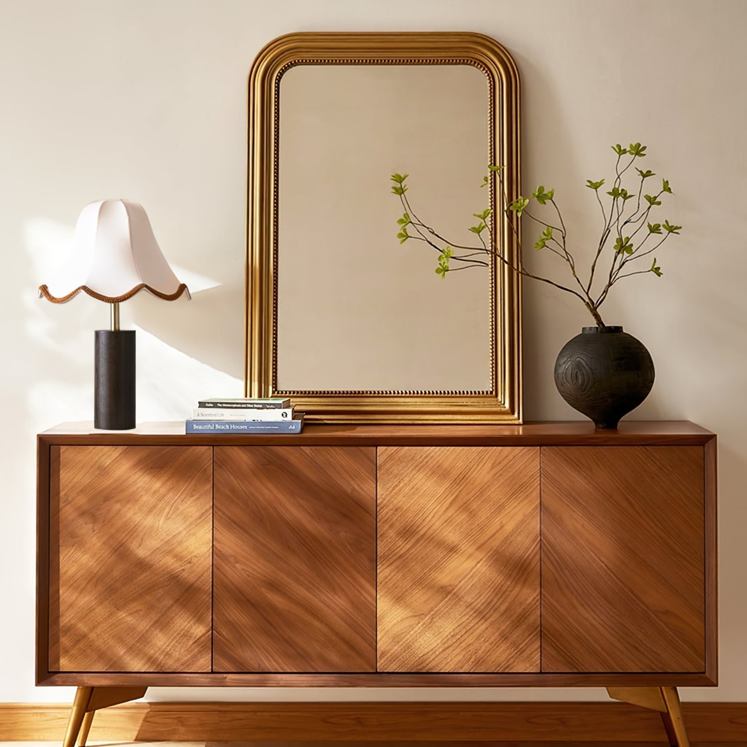 Lampe LED de Table Élégante - Abat-jour en Tissu et Base en Bois