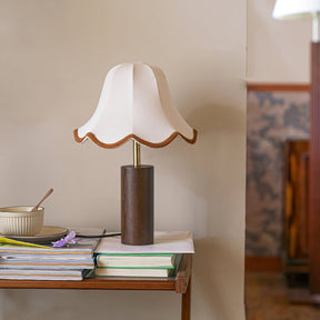 Lampe LED de Table Élégante - Abat-jour en Tissu et Base en Bois