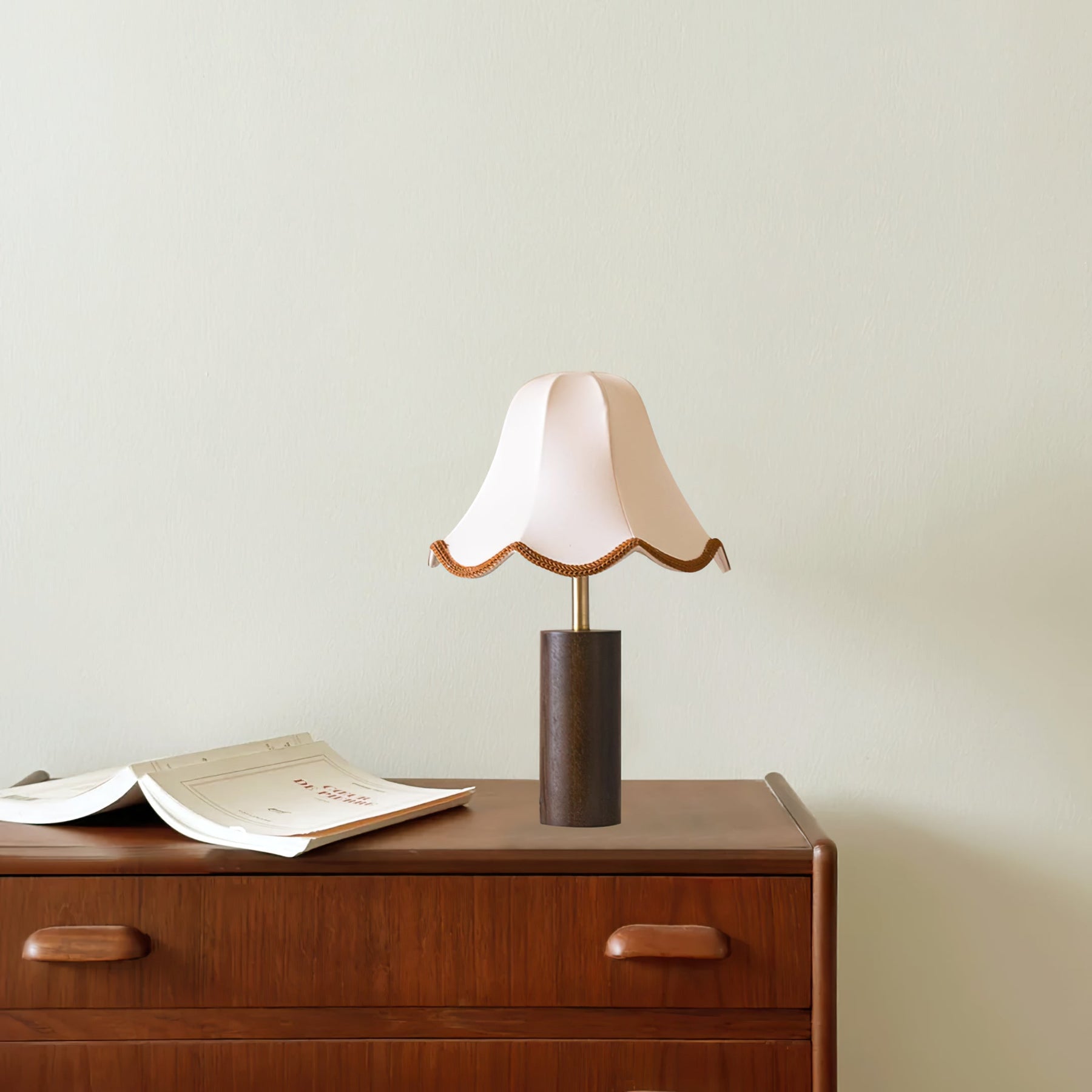 Lampe LED de Table Élégante - Abat-jour en Tissu et Base en Bois