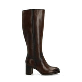 Bottes Hautes en Cuir Marron - Talon Large Confortable pour Automne