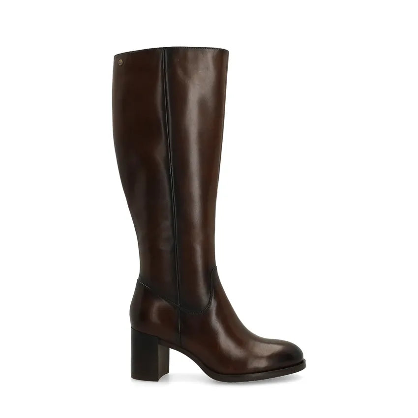 Bottes Hautes en Cuir Marron - Talon Large Confortable pour Automne