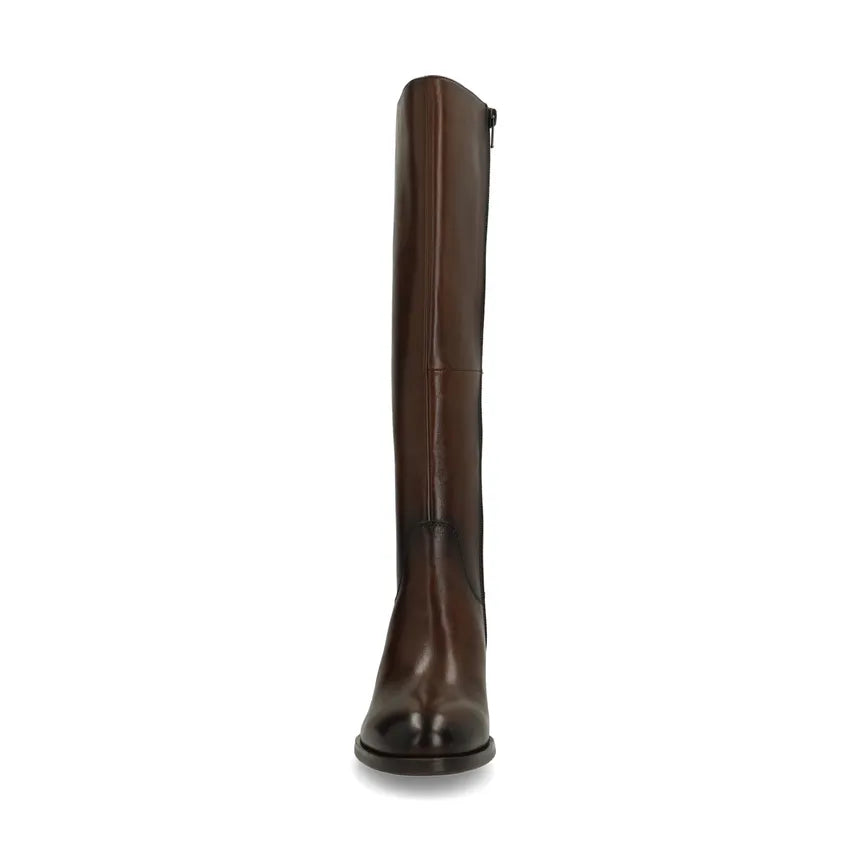 Bottes Hautes en Cuir Marron - Talon Large Confortable pour Automne