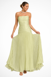 Robe maxi bustier à fronces taille basse femme élégante pour mariage et soirée