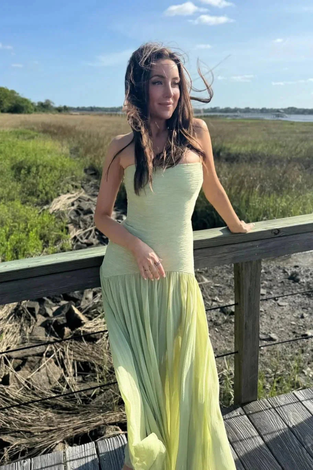 Robe maxi bustier à fronces taille basse femme élégante pour mariage et soirée