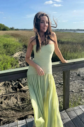 Robe maxi bustier à fronces taille basse femme élégante pour mariage et soirée