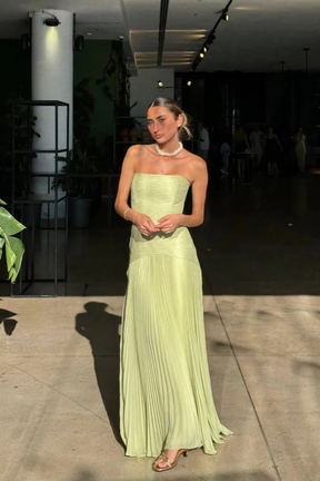 Robe maxi bustier à fronces taille basse femme élégante pour mariage et soirée