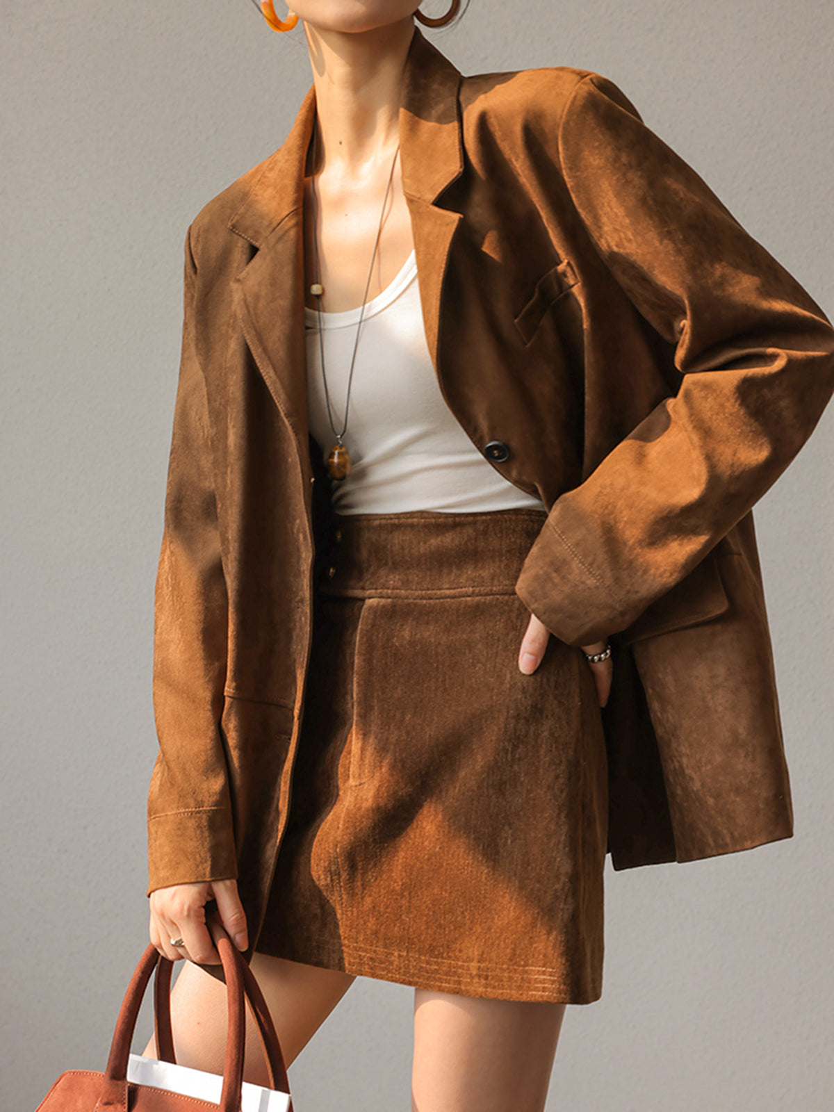 Blazer Vintage en Suède - Élégance Classique avec Manches Longues