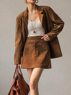 Blazer Vintage en Suède - Élégance Classique avec Manches Longues
