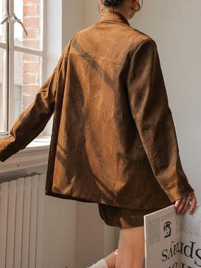Blazer Vintage en Suède - Élégance Classique avec Manches Longues